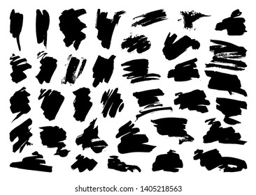 Vector Brush Stroke set. Grunge Ink pen. Distressed quill. Black Modern Textured pen Stroke. Curls of a spiral drawn with ink by a sharp feather