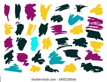 Vector Brush Stroke set. Grunge Ink pen. Distressed quill. Black Modern Textured pen Stroke. Curls of a spiral drawn with ink by a sharp feather