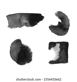 Vector Brush Stroke set. Grunge Ink pen. Distressed quill. Black Modern Textured pen Stroke. Curls of a spiral drawn with ink by a sharp feather