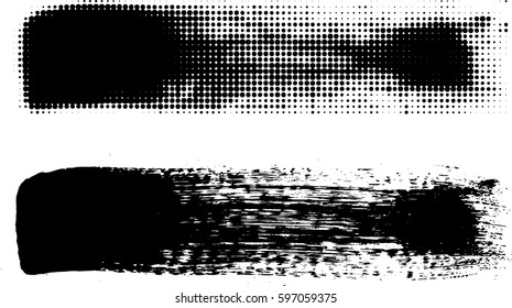 Vector brush stroke . Splatter Paint Texture . Distress Grunge background . Scratch, Grain, Noise template . Black Spray Blot of Ink. Halftone dots design element with  smudge Grungy Effect .