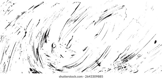 Textura do traçado do pincel vetorial. Fundo grunge irregular angustiado. Ilustração vetorial abstrata. Sobreponha qualquer design para criar efeito e profundidade interessantes. Preto isolado no branco. EPS10