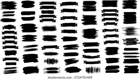 Vektorgrafik, Pinsel, Striche, Banner, Bänder, Tinte, Spritzer, Farbe, Schwarz, Texturen, Elemente, Sammlung, Grafik, Design, Schmutz, Streifen, Label, Hintergrund, künstlerisch