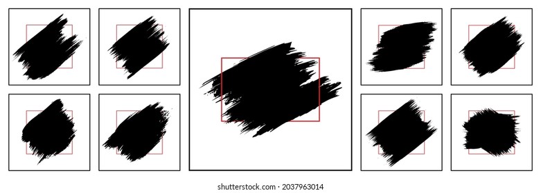 El pincel vectorial pincha fondo negro Set. Texturas artísticas de pintura a mano, salpicaduras, pinceles, líneas, elementos de diseño artístico.