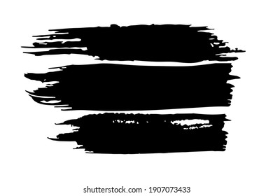 Ataques con pincel vectorial. Ataques de pintura negra. Traje de pincel aislado sobre fondo blanco, fondo grueso. Elementos de diseño artístico sucio. Borde seco en negro.