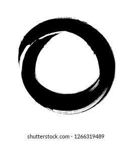 vector brush strokes circles of paint on white background. Ink hand drawn paint brush circle. Logo, label design element vector illustration. Black abstract circle. Frame.