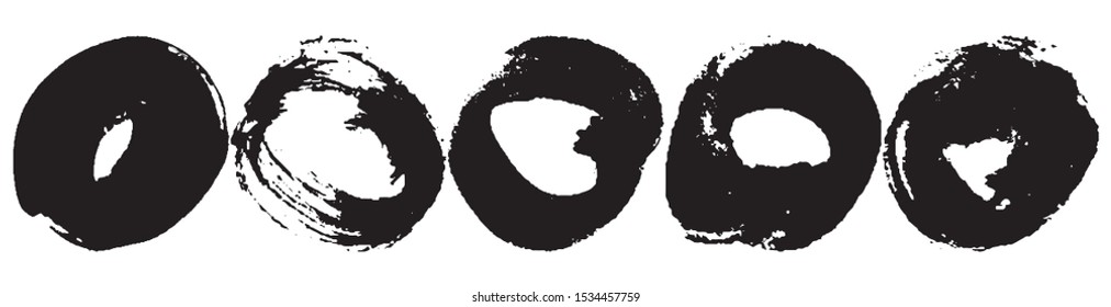 Vector brush strokes circles of paint on white background. Ink hand drawn paint brush circle. Logo, label design element