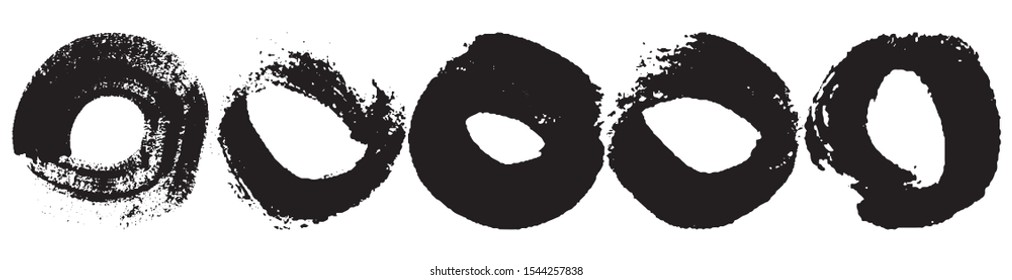 Vector brush strokes circles of paint on white background. Ink hand drawn paint brush circle. Logo, label design element