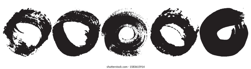 Vector brush strokes circles of paint on white background. Ink hand drawn paint brush circle. Logo, label design element