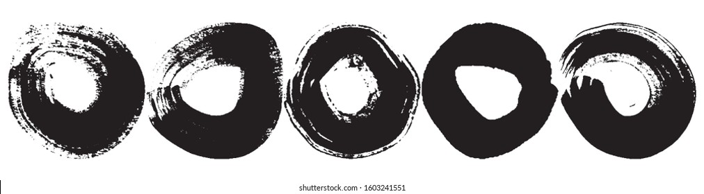 Vector brush strokes circles of paint on white background. Ink hand drawn paint brush circle. Logo, label design element