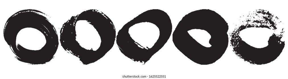 Vector brush strokes circles of paint on white background. Ink hand drawn paint brush circle. Logo, label design element