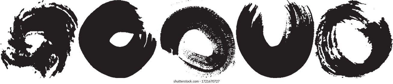 Vector brush strokes circles of paint on white background. Ink hand drawn paint brush circle. Logo, label design element