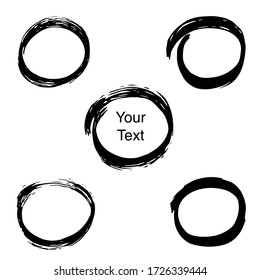 Vector brush strokes circles of paint on white background. Place for your text. Black brush elements. Dirty artistic design elements.