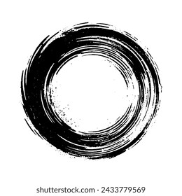 Vector brush strokes circles of paint on a white background. The circle is an ink drawing with the texture of brush strokes.