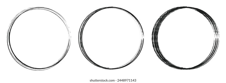 vector brush strokes circles of paint on white background. Ink hand drawn paint brush circle. Logo, label design element vector illustration. Black abstract circle. 
