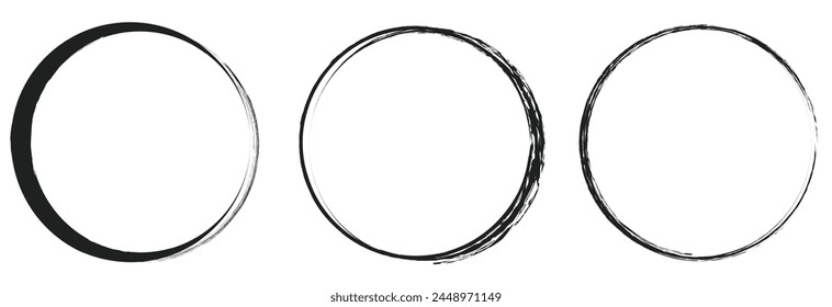 vector brush strokes circles of paint on white background. Ink hand drawn paint brush circle. Logo, label design element vector illustration. Black abstract circle. 
