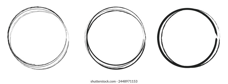 Vektorgrafik Pinselstriche Pinselkreise auf weißem Hintergrund. Handgezeichneter Farbpinselkreis. Logo, Label Design Element Vektorillustration. Schwarzer abstrakter Kreis. 
