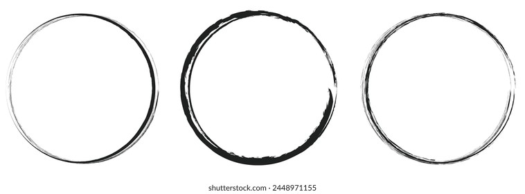 vector brush strokes circles of paint on white background. Ink hand drawn paint brush circle. Logo, label design element vector illustration. Black abstract circle. 
