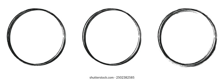 vector brush strokes circles of paint on white background. Ink hand drawn paint brush circle. Logo, label design element vector illustration. Black abstract circle.