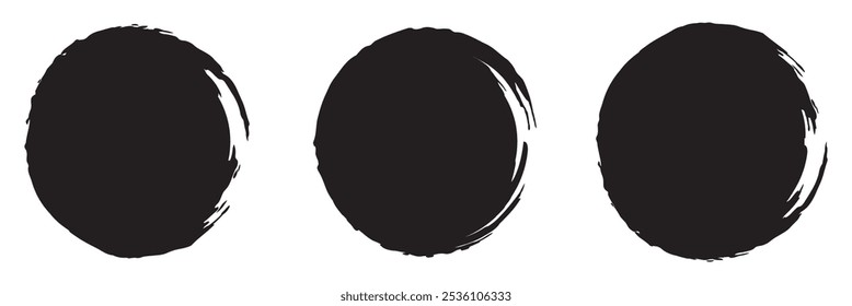 vector brush strokes circles of paint on white background. Ink hand drawn paint brush circle. Logo, label design element vector illustration. Black abstract circle.