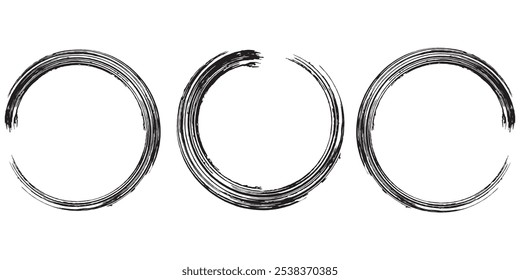 vector brush strokes circles of paint on white background. Ink hand drawn paint brush circle Black abstract circle eps 10