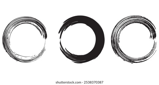 vector brush strokes circles of paint on white background. Ink hand drawn paint brush circle Black abstract circle eps 10