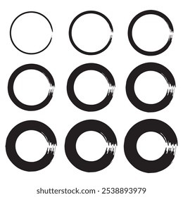 vector brush strokes circles of paint on white background. Ink hand drawn paint brush circle. Logo, label design element vector illustration. Black abstract circle.
