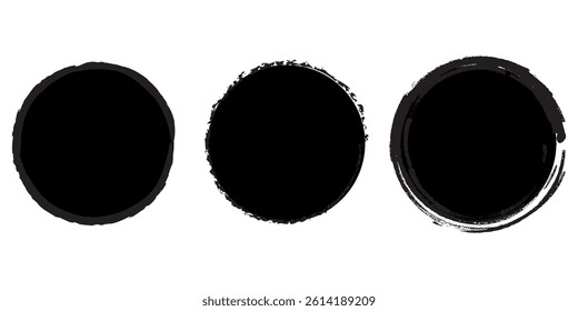 vector brush strokes circles of paint on white background. Ink hand drawn paint brush circle. Logo, label design element vector illustration. Black abstract circle.