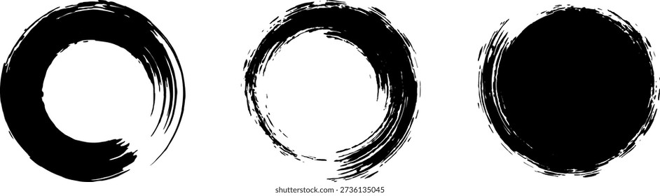 Vector brush strokes circles of paint on a white background. The circle is an ink drawing with the texture of brush strokes.