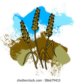 Vector brush strokes and ears of Wheat, Barley or Rye. Agricultural and bakery industry art illustration.