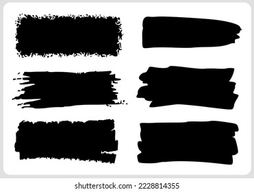 Vector Brush strokes. Grunge design elements. Paintbrush set. Rectangle text boxes. banners. Ink splatters. Grungy painted objects.