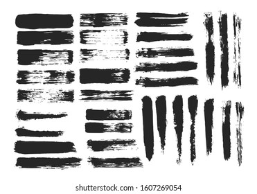 Vector brush strokes. Grunge paint stripes. Distressed banner. Black isolated paintbrush set. Chinese rough box shapes. Torn border.