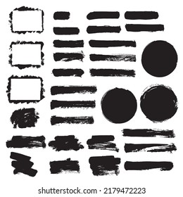 Vector brush strokes. Paint brush collection. Grunge round shape, grunge frame, design element.	