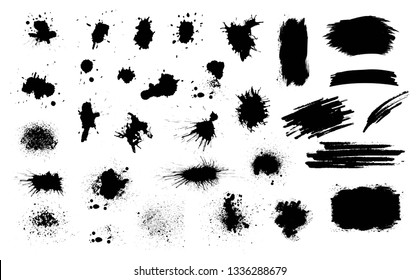 Vector Brush strokes and splatter big set. Paintbrush set. Grunge design elements.