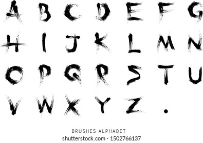 Vector Brush Style Hand Drawn Alphabet. Modern Lettering. Brush Stokes Font. Grunge Style ABC on a White Background