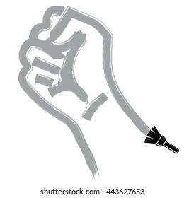 Vector brushed illustration of clenched fist held in protest, hand gesture expressing strength and aggression. Conflict conceptual drawing created with brushstrokes.