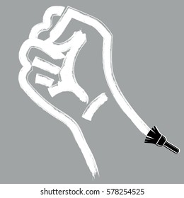 Vector brushed illustration of clenched fist held in protest, hand gesture expressing strength and aggression. Conflict conceptual drawing created with brushstrokes.