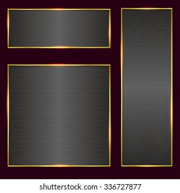 Vector brushed metal banner in golden frame set