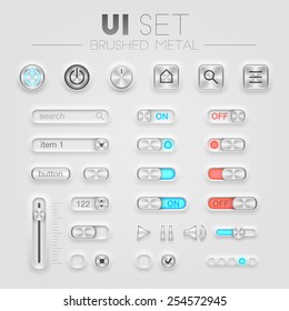 Vector brushed metal UI set. High quality design elements