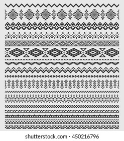 Vector brushes collection in boho style. Aztec style set of ornament borders for patterns, mandalas and frames. Pattern brushes are included in swatch panel.