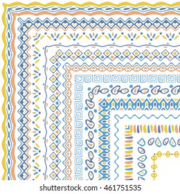 Vector brushes collection in boho style. African style ornament borders for patterns, mandalas and frames. Pattern brushes with corners are included in swatch panel.