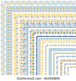 Vector brushes collection in boho style. African style ornament borders for patterns, mandalas and frames. Pattern brushes with corners are included in swatch panel.