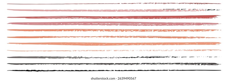 Vector brushes collection for the brush tool in illustrator program. Watercolor hand drawn strokes palette. Red, orange and black lines for your project. Eps10