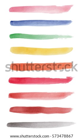 Vector brushes collection for your brush tool in adobe illustrator. Watercolor hand drawn strokes. Multicolor hand painted lines set for your decor and design.