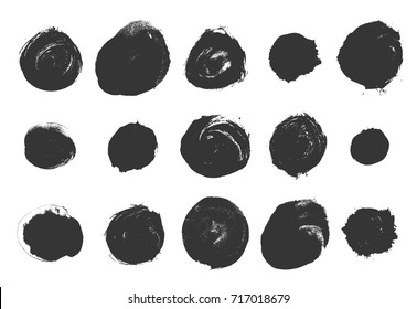 Vector brushes. Set of black circle ink on white background. Elements for design. Abstraction.