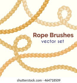 Vector brushes set. Decorative knots. Nautical ropes in cartoon style. Rope swirls collection.