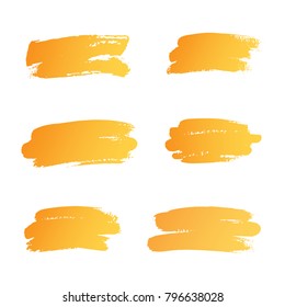 Vector brushes. Set of orange brush strokes on white background. Elements for design. Hand drawn stroke, isolated