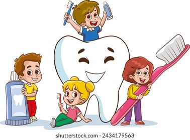vector brushing Teeth Concept With Cartoon Character