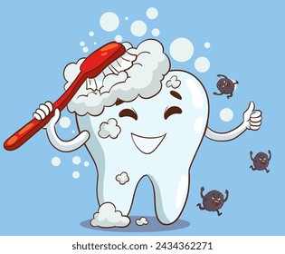 vector brushing Teeth Concept With Cartoon Character