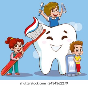 vector brushing Teeth Concept With Cartoon Character