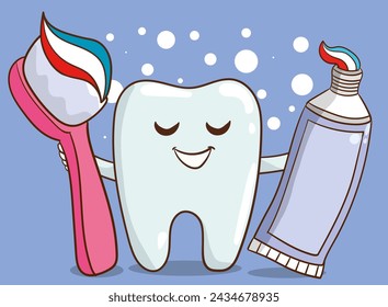 vector brushing Teeth Concept With Cartoon Character